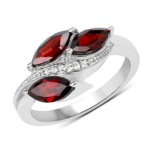 1.98 Carat Genuine Garnet and White Topaz .925 Sterling Silver Ring on sale at MyriadMart