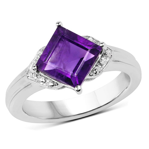 2.55 Carat Genuine Amethyst and White Topaz .925 Sterling Silver Ring on sale at MyriadMart