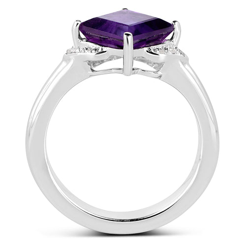 2.55 Carat Genuine Amethyst and White Topaz .925 Sterling Silver Ring on sale at MyriadMart