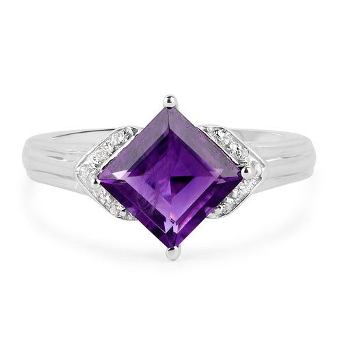 2.55 Carat Genuine Amethyst and White Topaz .925 Sterling Silver Ring on sale at MyriadMart