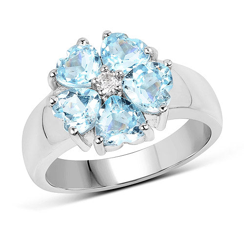 2.58 Carat Genuine Blue Topaz and White Topaz .925 Sterling Silver Ring on sale at MyriadMart