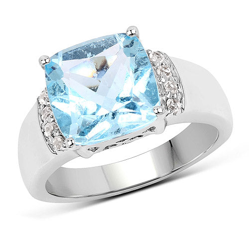 4.58 Carat Genuine Blue Topaz and White Topaz .925 Sterling Silver Ring on sale at MyriadMart