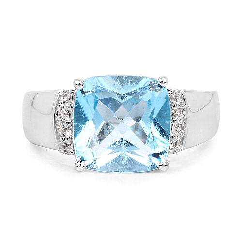 4.58 Carat Genuine Blue Topaz and White Topaz .925 Sterling Silver Ring on sale at MyriadMart