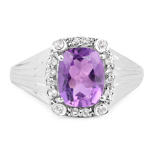 2.13 Carat Genuine Amethyst and White Topaz .925 Sterling Silver Ring on sale at MyriadMart
