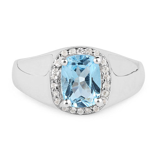 1.62 Carat Genuine Blue Topaz and White Topaz .925 Sterling Silver Ring on sale at MyriadMart