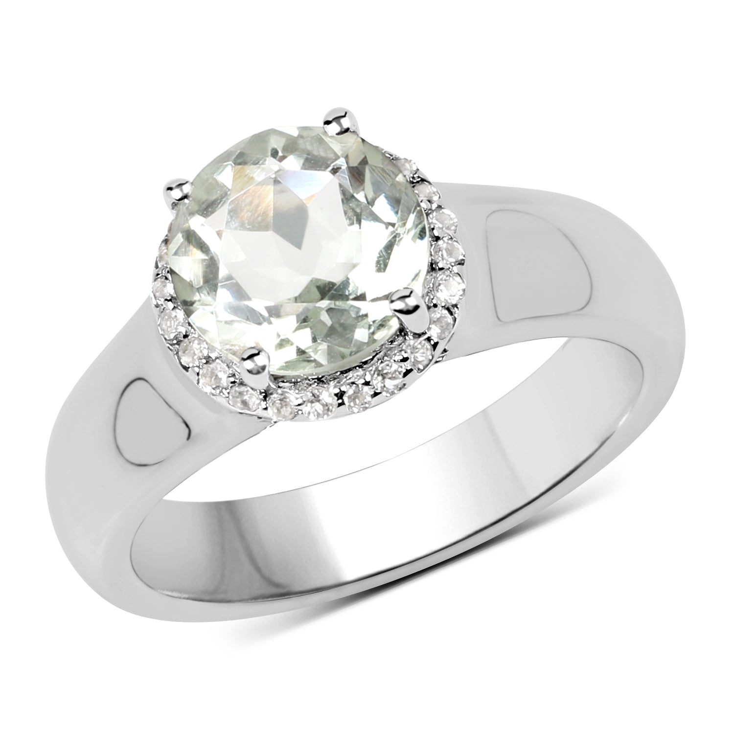 1.87 Carat Genuine Green Amethyst and White Topaz .925 Sterling Silver Ring on sale at MyriadMart