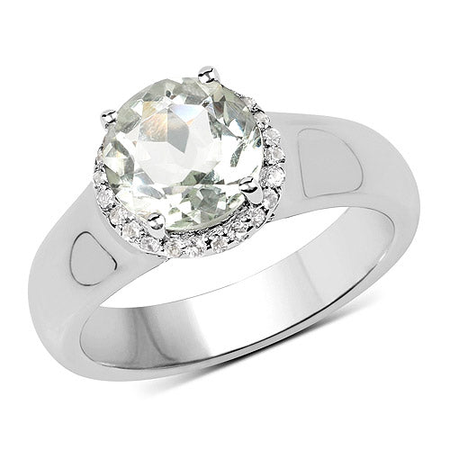 1.87 Carat Genuine Green Amethyst and White Topaz .925 Sterling Silver Ring on sale at MyriadMart