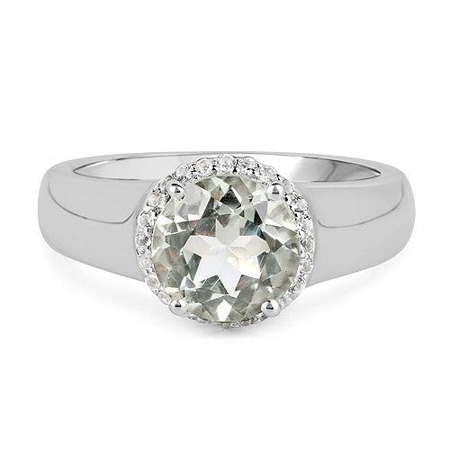 1.87 Carat Genuine Green Amethyst and White Topaz .925 Sterling Silver Ring on sale at MyriadMart