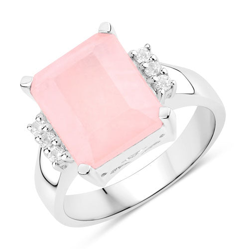 5.72 Carat Genuine Rose Quartz and White Topaz .925 Sterling Silver Ring on sale at MyriadMart