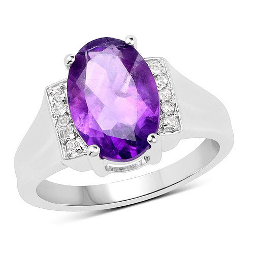 3.12 Carat Genuine Amethyst and White Topaz .925 Sterling Silver Ring on sale at MyriadMart