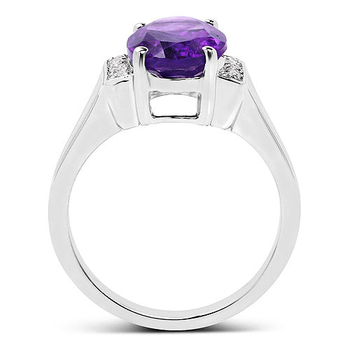 3.12 Carat Genuine Amethyst and White Topaz .925 Sterling Silver Ring on sale at MyriadMart