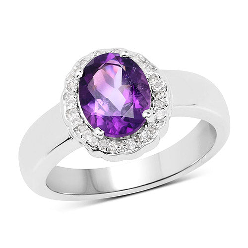 1.68 Carat Genuine Amethyst and White Topaz .925 Sterling Silver Ring on sale at MyriadMart