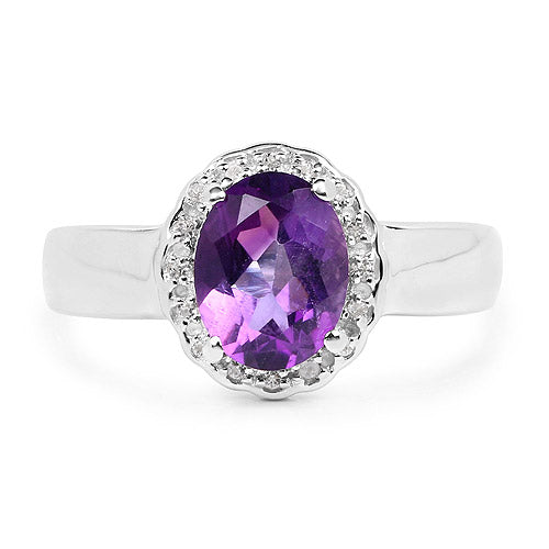1.68 Carat Genuine Amethyst and White Topaz .925 Sterling Silver Ring on sale at MyriadMart