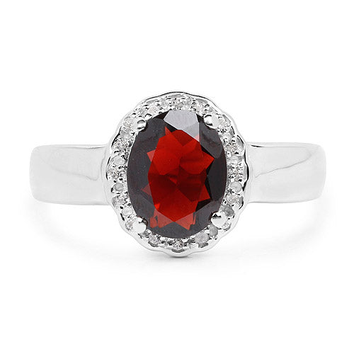 2.58 Carat Genuine Garnet and White Topaz .925 Sterling Silver Ring on sale at MyriadMart