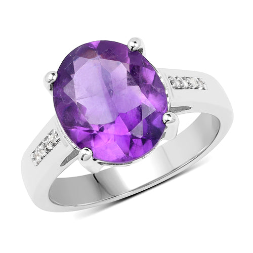 3.84 Carat Genuine Amethyst and White Topaz .925 Sterling Silver Ring on sale at MyriadMart