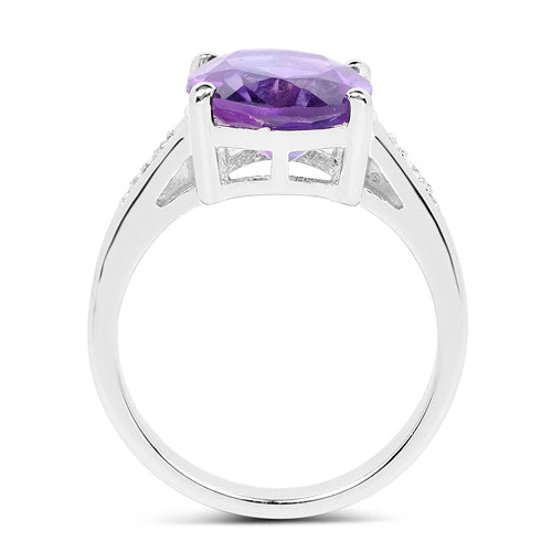 3.84 Carat Genuine Amethyst and White Topaz .925 Sterling Silver Ring on sale at MyriadMart