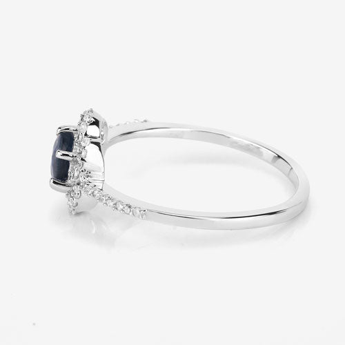 0.78 Carat Genuine Blue Sapphire and White Diamond 14K White Gold Ring on sale at MyriadMart
