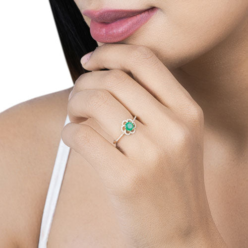 0.55 Carat Genuine Zambian Emerald and White Diamond 14K Yellow Gold Ring on sale at MyriadMart