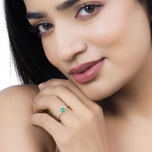 0.55 Carat Genuine Zambian Emerald and White Diamond 14K Yellow Gold Ring on sale at MyriadMart
