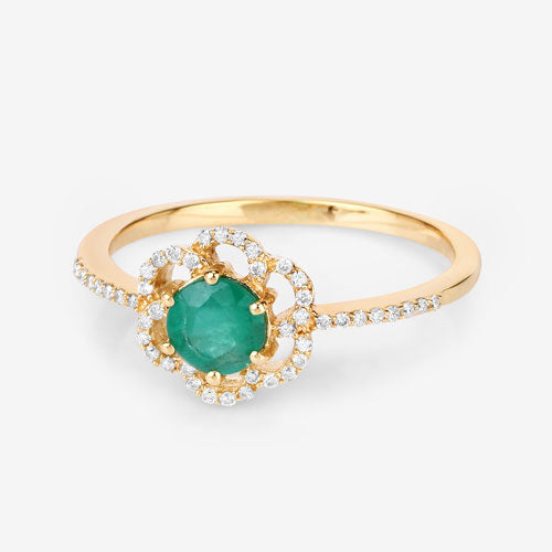 0.55 Carat Genuine Zambian Emerald and White Diamond 14K Yellow Gold Ring on sale at MyriadMart