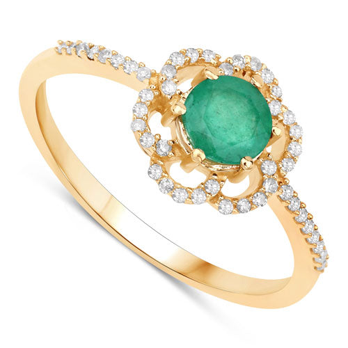 0.55 Carat Genuine Zambian Emerald and White Diamond 14K Yellow Gold Ring on sale at MyriadMart