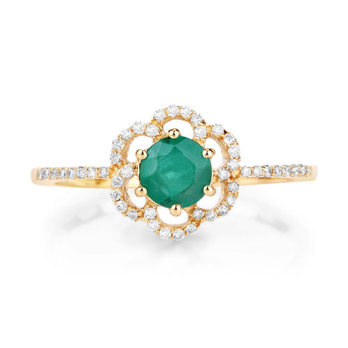 0.55 Carat Genuine Zambian Emerald and White Diamond 14K Yellow Gold Ring on sale at MyriadMart