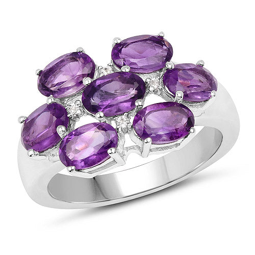 3.05 Carat Genuine Amethyst and White Topaz .925 Sterling Silver Ring on sale at MyriadMart