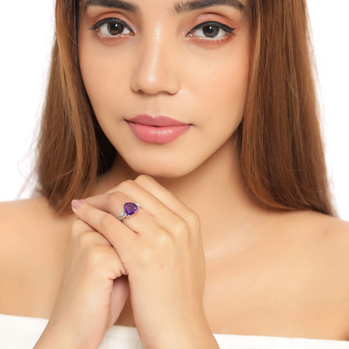 2.71 Carat Genuine Amethyst and White Topaz .925 Sterling Silver Ring on sale at MyriadMart