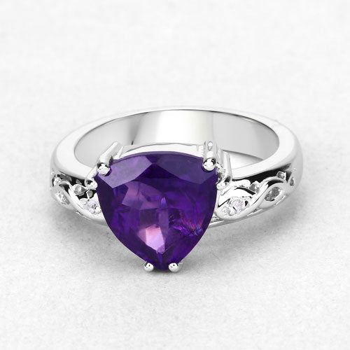 2.71 Carat Genuine Amethyst and White Topaz .925 Sterling Silver Ring on sale at MyriadMart
