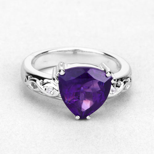 2.71 Carat Genuine Amethyst and White Topaz .925 Sterling Silver Ring on sale at MyriadMart