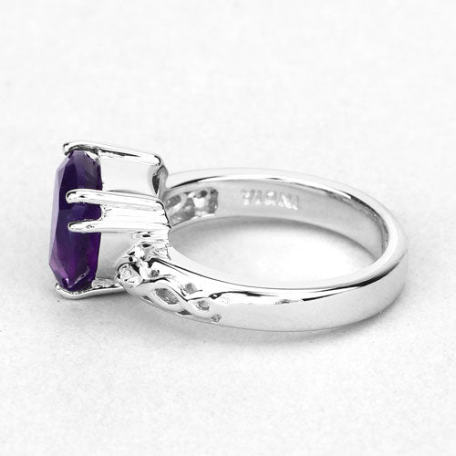 2.71 Carat Genuine Amethyst and White Topaz .925 Sterling Silver Ring on sale at MyriadMart