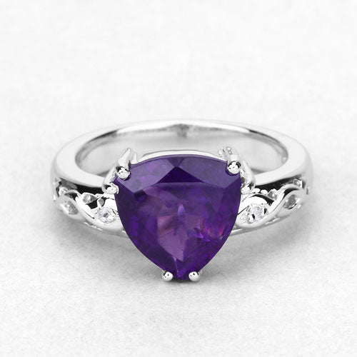 2.71 Carat Genuine Amethyst and White Topaz .925 Sterling Silver Ring on sale at MyriadMart
