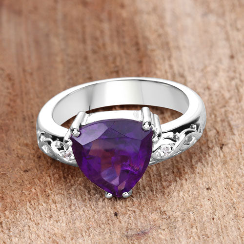 2.71 Carat Genuine Amethyst and White Topaz .925 Sterling Silver Ring on sale at MyriadMart