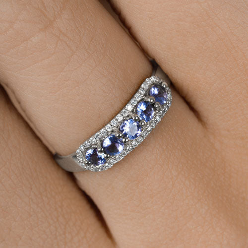 0.61 Carat Genuine Tanzanite and White Diamond 14K White Gold Ring on sale at MyriadMart