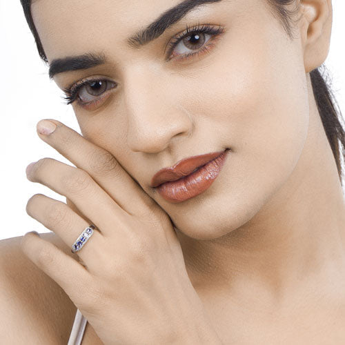 0.61 Carat Genuine Tanzanite and White Diamond 14K White Gold Ring on sale at MyriadMart
