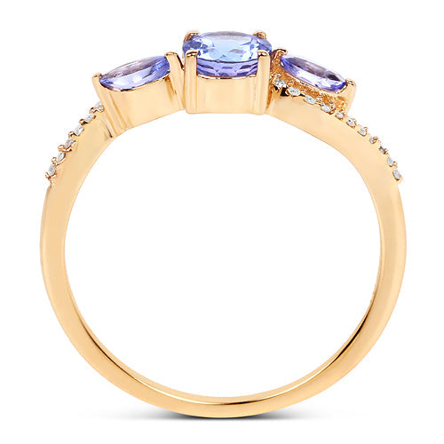 0.70 Carat Genuine Tanzanite and White Diamond 14K Yellow Gold Ring on sale at MyriadMart