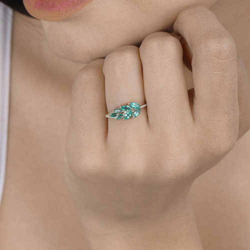 0.68 Carat Genuine Zambian Emerald and White Diamond 14K Yellow Gold Ring on sale at MyriadMart