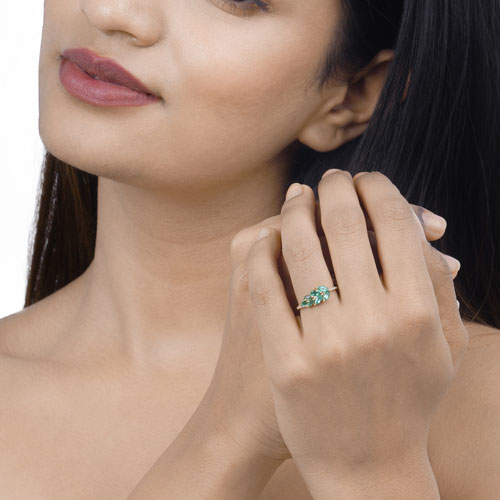 0.68 Carat Genuine Zambian Emerald and White Diamond 14K Yellow Gold Ring on sale at MyriadMart