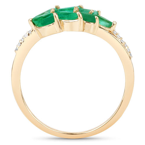 0.68 Carat Genuine Zambian Emerald and White Diamond 14K Yellow Gold Ring on sale at MyriadMart