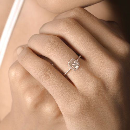 0.82 Carat Genuine Morganite and White Diamond 14K Rose Gold Ring on sale at MyriadMart