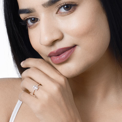 0.82 Carat Genuine Morganite and White Diamond 14K Rose Gold Ring on sale at MyriadMart