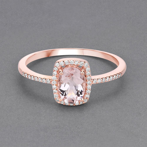 0.82 Carat Genuine Morganite and White Diamond 14K Rose Gold Ring on sale at MyriadMart