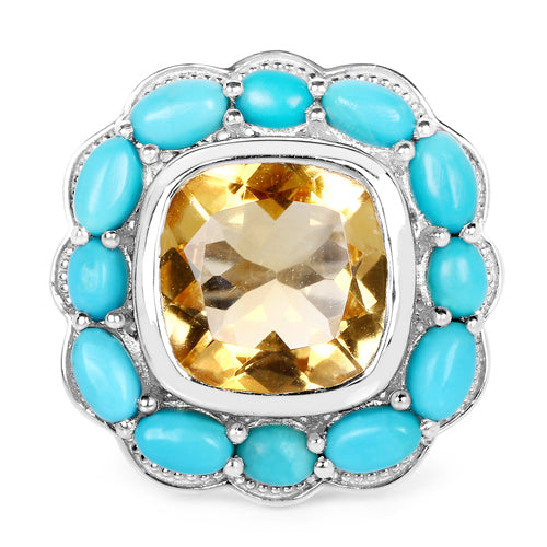 9.26 Carat Genuine Citrine and Turquoise .925 Sterling Silver Ring on sale at MyriadMart