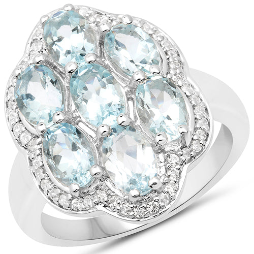 3.09 Carat Genuine Aquamarine and White Zircon .925 Sterling Silver Ring on sale at MyriadMart