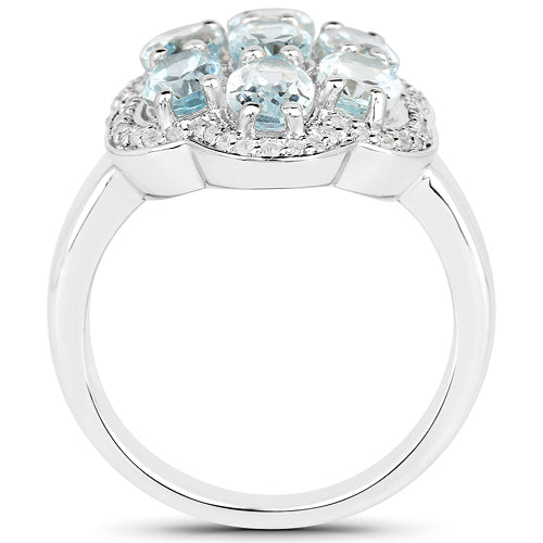 3.09 Carat Genuine Aquamarine and White Zircon .925 Sterling Silver Ring on sale at MyriadMart
