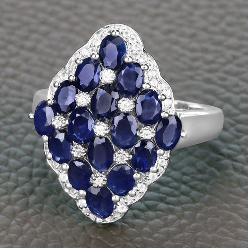 3.48 Carat Genuine Blue Sapphire and White Zircon .925 Sterling Silver Ring on sale at MyriadMart