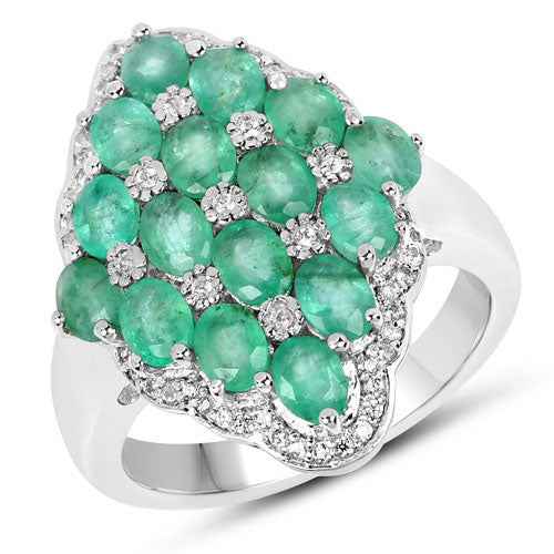 2.68 Carat Genuine Zambian Emerald and White Zircon .925 Sterling Silver Ring on sale at MyriadMart
