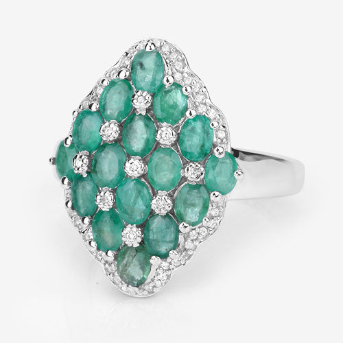 2.68 Carat Genuine Zambian Emerald and White Zircon .925 Sterling Silver Ring on sale at MyriadMart