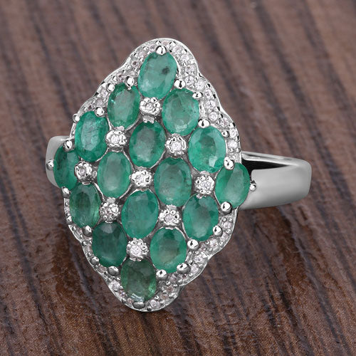 2.68 Carat Genuine Zambian Emerald and White Zircon .925 Sterling Silver Ring on sale at MyriadMart