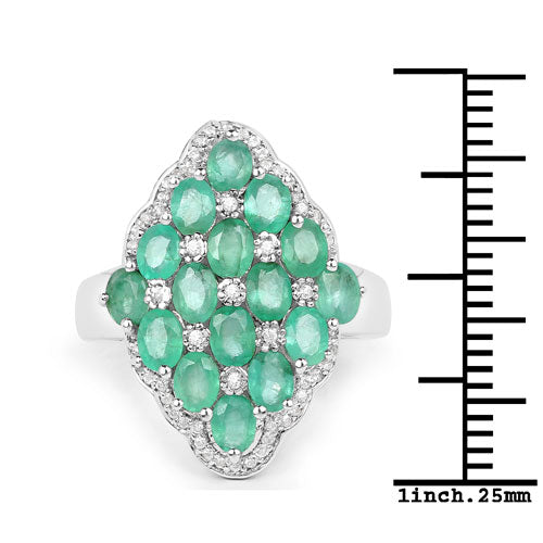 2.68 Carat Genuine Zambian Emerald and White Zircon .925 Sterling Silver Ring on sale at MyriadMart